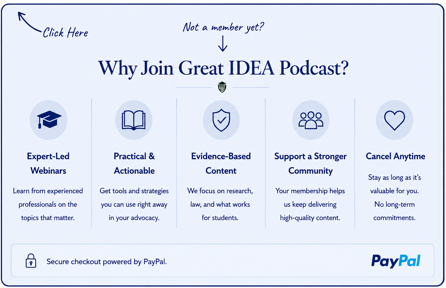 Great IDEA Podcast membership login lower